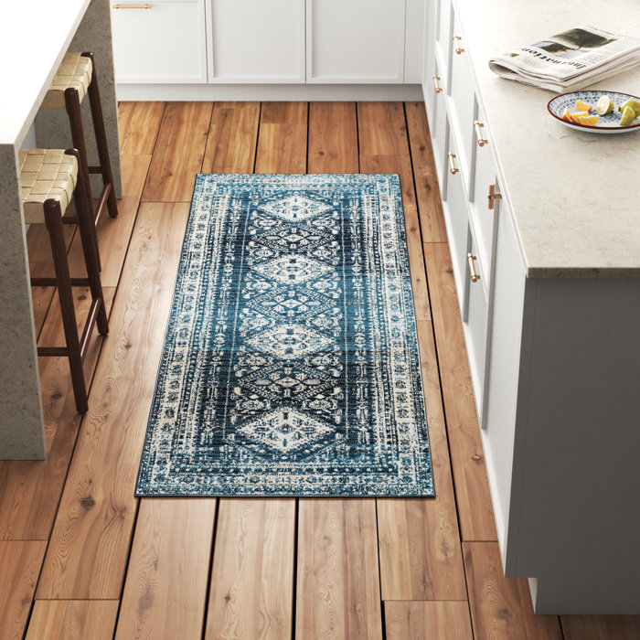 Mistana™ Dickison Machine Woven Performance Blue/Cream Rug Wayfair
